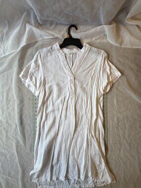 H&M White Viscose Linen Blend Split Neck Tunic Top See Photos